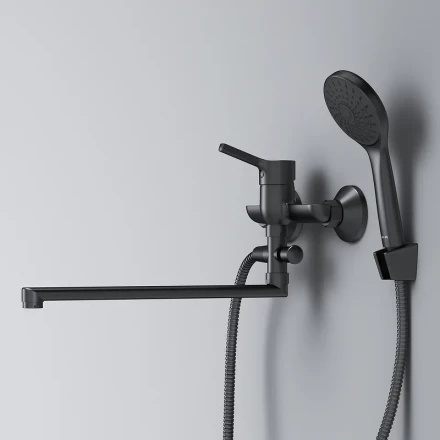 AM.PM X-Joy S F85B90122 Смеситель для ванны и душа с длинным изливом и душевым набором черный