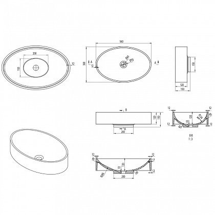 Aquanet Bliss Ellipse V43 198961 раковина 56x36x15 матовая