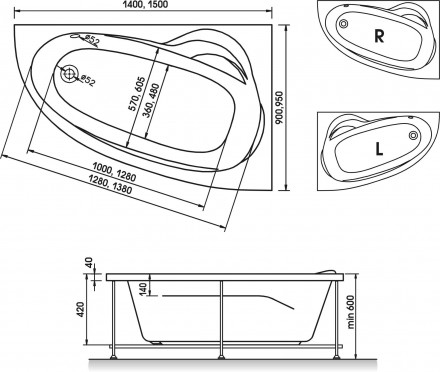 Relisan Zoya 140x90 R акриловая ванна