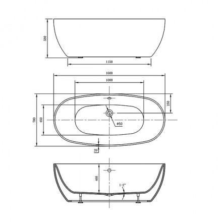 Vincea VBT-405-1600 ванна акриловая 160х78