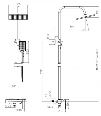 RUSH Thira TR3635-50Black Душевая стойка для ванны