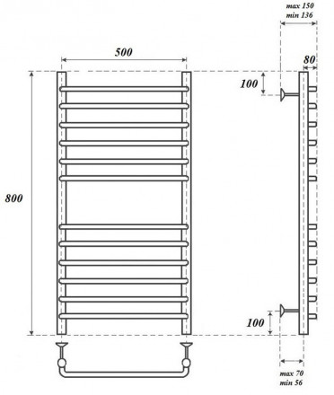 Point PN09158S П12 500x800 Полотенцесушитель водяной