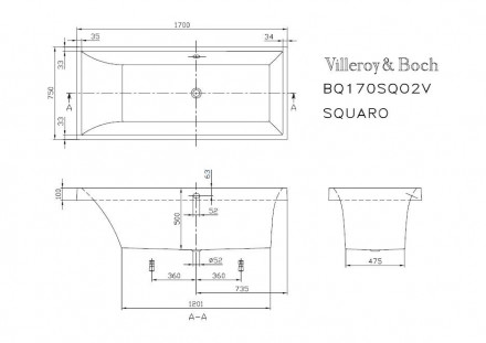 Villeroy Boch Squaro 170x75 ванна с гидромассажем