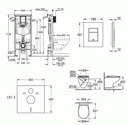 Grohe Solido Compact 39586000 Комплект 5в1 инсталляция и унитаз безободковый