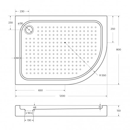 BelBagno TRAY-BB-RH-120/80-550-15-W-L акриловый поддон