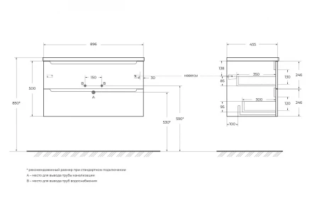 BelBagno KRAFT MINI-500/260-1A-SO-RNN-R тумба с раковиной подвесная