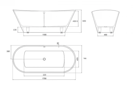 Ванна Castone Амелия 180x80 отдельностоящая с переливом