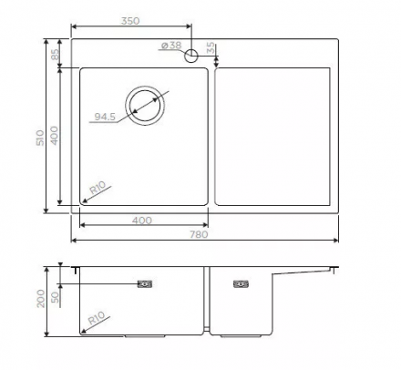 Omoikiri Akisame 78-GM-L мойка 780x510 вороненая сталь