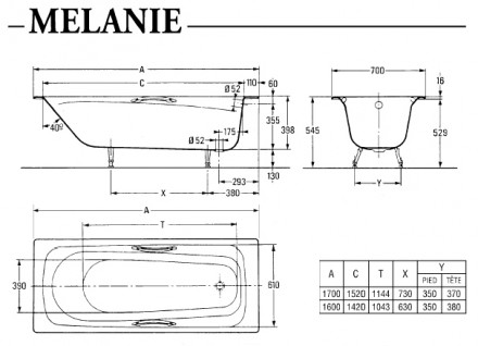 Jacob Delafon Melanie 170x70 Чугунная ванна с гидромассажем