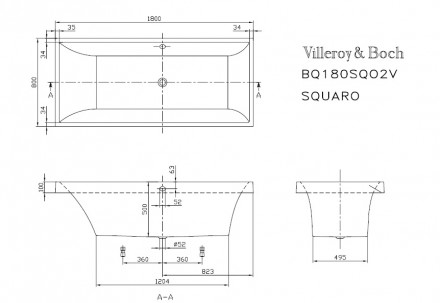 Villeroy Boch Squaro 180x80 ванна с гидромассажем