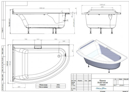 Ванна Astra-Form Анастасия Solid Surface правая