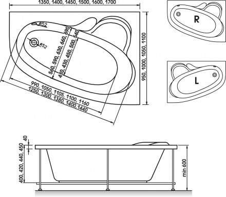 Relisan Ariadna 140x95 R акриловая ванна