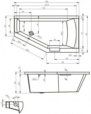 Riho Geta 160x90 без гидромассажа акриловая ванна правая