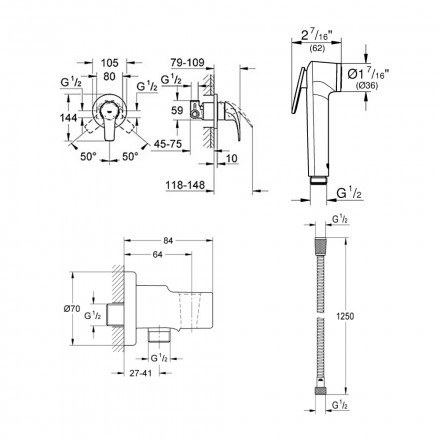 Grohe 129185 BauCurve Смеситель для биде однорычажный встраиваемый лейка в комплекте хром