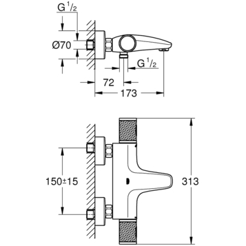Grohe Grohtherm 1000 Perfomance 34779000 Смеситель термостат для ванны