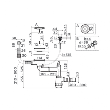 Omoikiri WK-1-CL-R-A AB отводная арматура для моек с круглым переливом