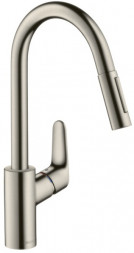 Hansgrohe Focus 31815800 смеситель для кухни с выдвижным изливом цвет сталь