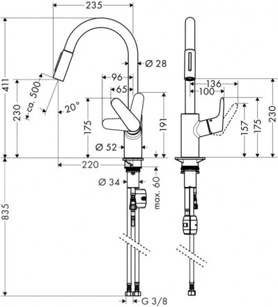 Hansgrohe Focus 31815800 смеситель для кухни с выдвижным изливом цвет сталь