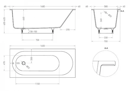 Salini Ornella 102326M Ванна встраиваемая белый 160x70