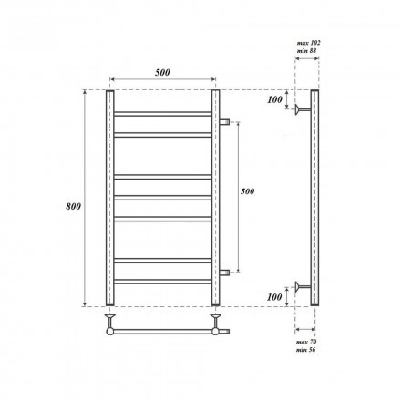 Полотенцесушитель водяной Point PN10558 П7 500x800 с боковым подключением 500, хром
