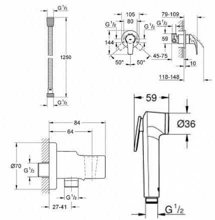 Grohe BauEdge 124898 Смеситель для биде встраиваемый, лейка в комплекте