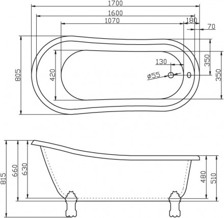 Belbagno BB04 Акриловая ванна 170x80
