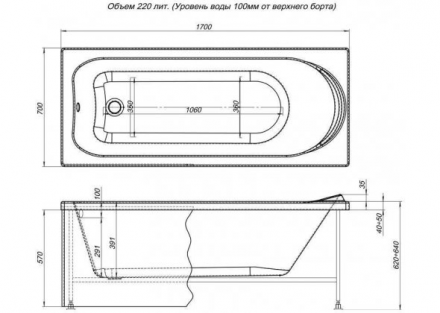 Aquanet Nord New 170x70 акриловая ванна без гидромассажа