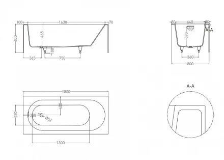 Salini Fabia 102612G Ванна пристенная белый 180x80