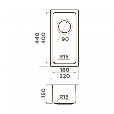 Omoikiri Tadzava 22-U/I Ultra 15 IN 22x44 нержавеющая сталь