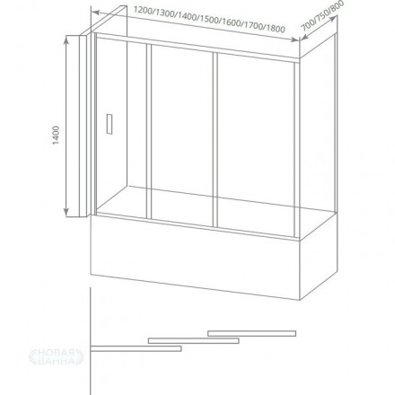 BAS Screen WTW-160-C-CH Шторка на ванну 160x140 стекло прозрачное