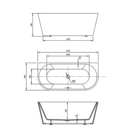 Vincea VBT-421-1700MB ванна акриловая 170х80 матовая