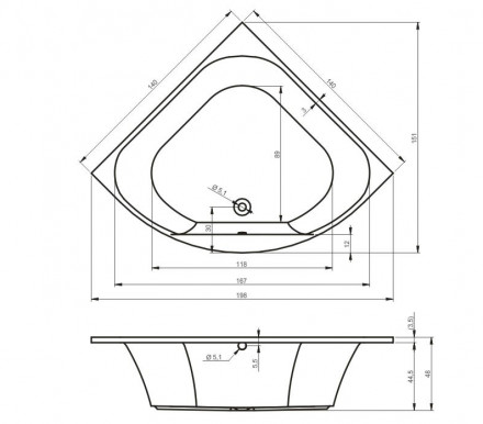 Riho Atlanta 140x140 без гидромассажа акриловая ванна