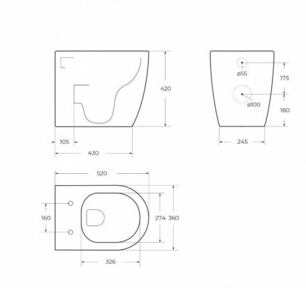 BelBagno Marino BB105CBR Унитаз приставной (чаша)