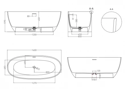 Salini Alda 101913G Ванна отдельностоящая белый 160x70