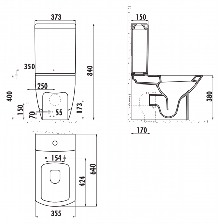 Creavit Thor TH360-11CB00E-0000 унитаз напольный к стене (чаша)