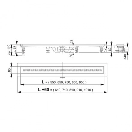 AlcaPlast APZ9-55 Simple Душевой лоток в комплекте с решеткой