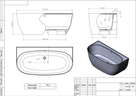 Ванна Astra-Form Атрия 170x85 пристеночная Solid Surface