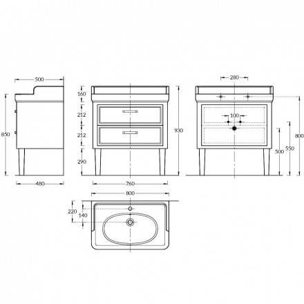 Kerama Marazzi Pompei 80 тумба напольная с ящиками, черная глянцевая