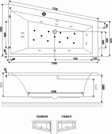 Excellent Sfera 170x100 акриловая ванна правая