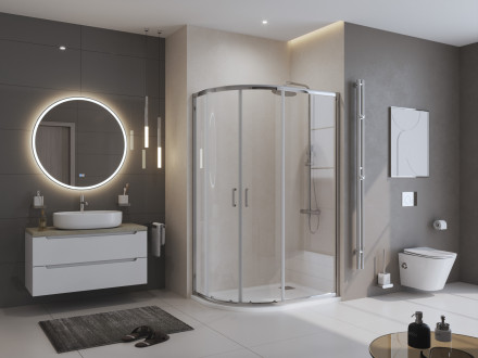 BelBagno UNO TRAY-MR-UNO-RH-120/90-550-35-W-R-CR душевой поддон из искусственного мрамора в комплекте с сифоном