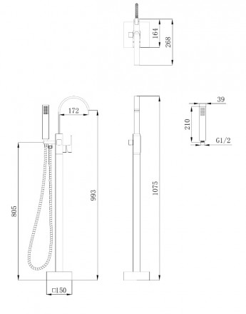 BOCH MANN RESIA BlACK BM9191 Смеситель напольный для отдельностоящей ванны