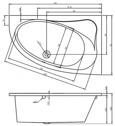 Riho Lyra 140x90 без гидромассажа акриловая ванна левая