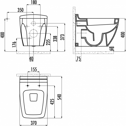 Creavit Bull BL320-00CB00E-0000 унитаз подвесной с биде (чаша)