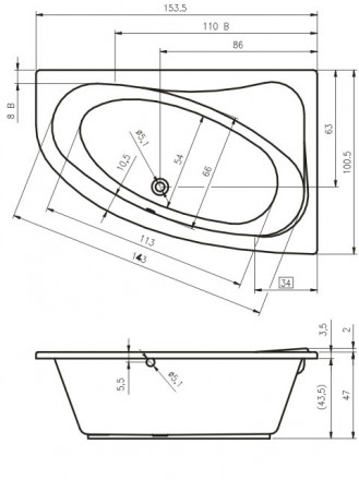 Riho Lyra 153x100 без гидромассажа акриловая ванна правая