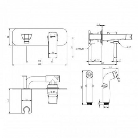 Lemark URSUS LM7220BL смеситель с гигиеническим душем, встраиваемый