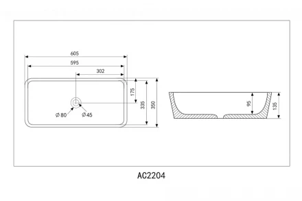 ABBER Rechteck AC2204MB раковина накладная