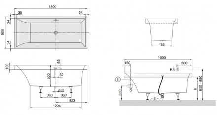 Ванна Villeroy Boch Squaro 180x80