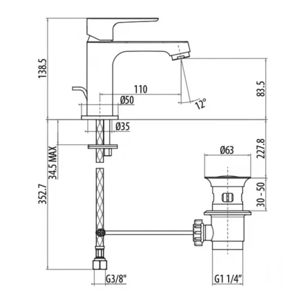GATTONI H2Omix3000 А0002328270 Смеситель для раковины с донным клапаном хром