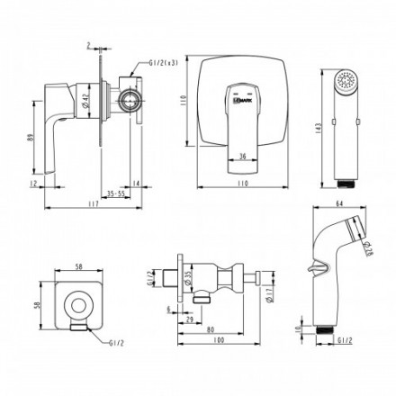 Lemark URSUS LM7219BL смеситель с гигиеническим душем, встраиваемый