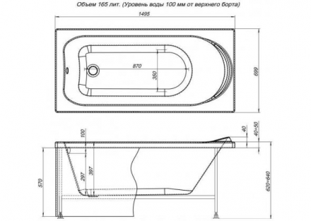 Aquanet Nord New 150x70 акриловая ванна без гидромассажа